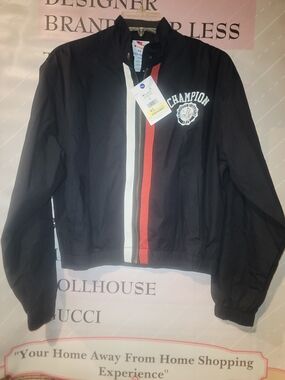 Champion Woman's Black Zip Jacket with Red & White Center Stripes
